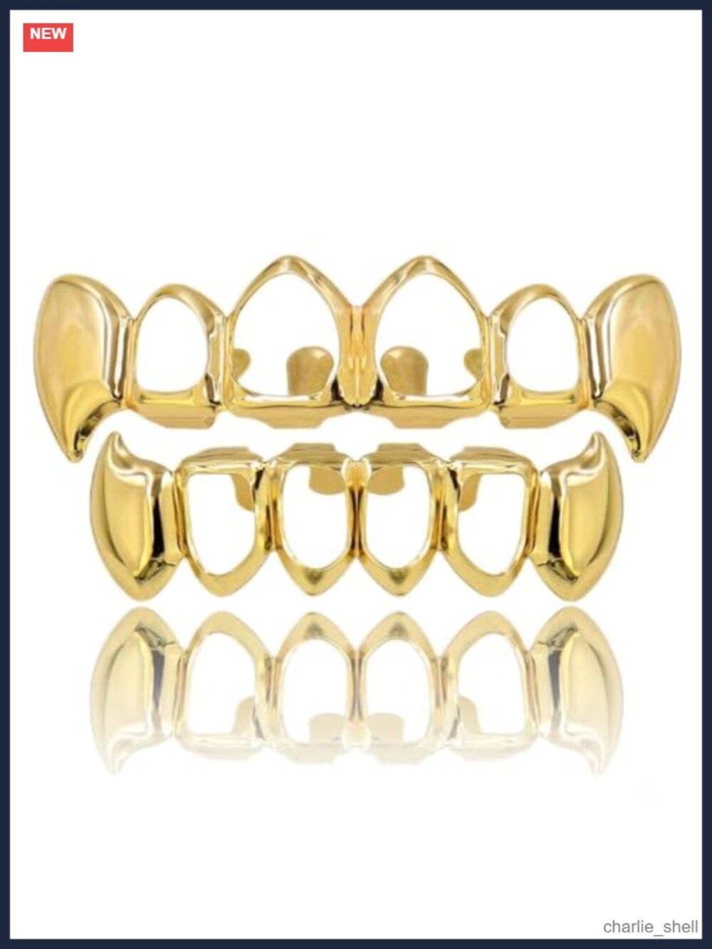 14K Gold Plated Vampire Teeth Grillz Fangs Open Face Hip Hop Costume Accessory